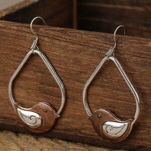 Silver and Brown Bird Earrings